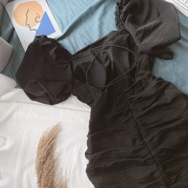 [Mã SKAMSALEP6 giảm 10% tối đa 100K đơn 150K] ĐẦM ĐEN NHÚN BODY DÂY CHÉO LƯNG | BigBuy360 - bigbuy360.vn