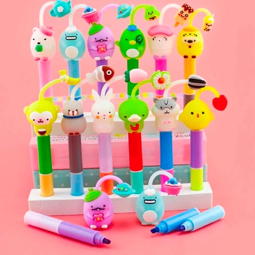 Set 6 cây Bút Dạ Quang đầu thú 2 đầu dễ thương (6cây/12màu)