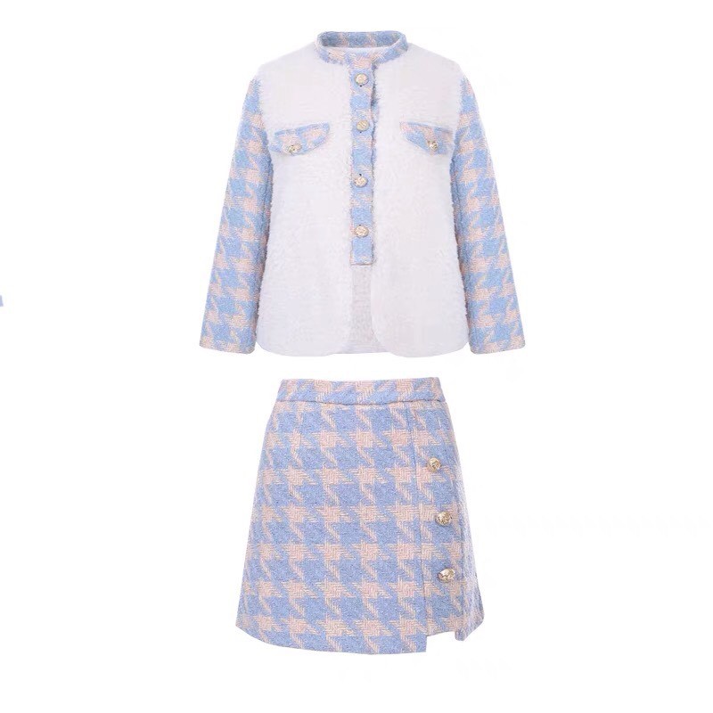 Set áo dạ bông kèm chân váy xinh xắn order taobao