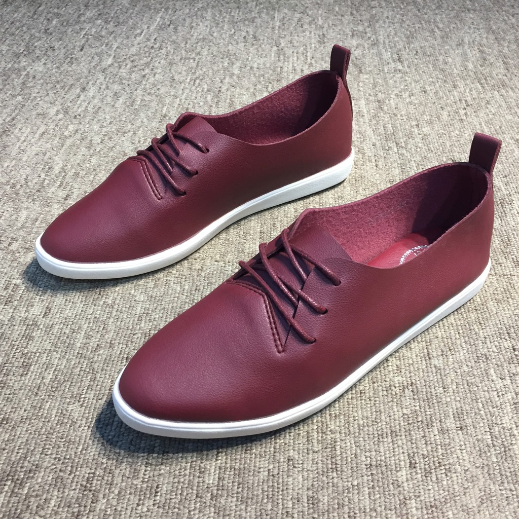 Giày slip on Thái Lan nữ đế bằng buộc dây chất liệu đẹp, siêu nhẹ, mềm, êm màu đỏ đậm DS1215 Sr7 | BigBuy360 - bigbuy360.vn