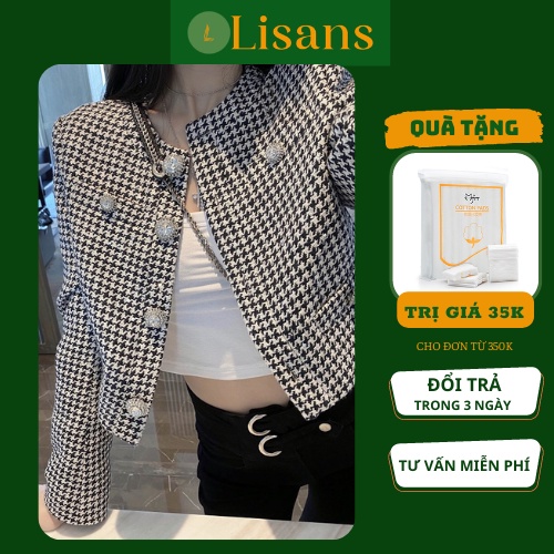 Áo dạ tweed nữ ngắn kẻ Hàn Quốc ADN002