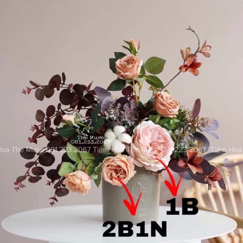 Cành Hoa Hồng Giả - Mô Phỏng David Austin Rose - Cành Hoa Decor - Chất Liệu Cao Cấp