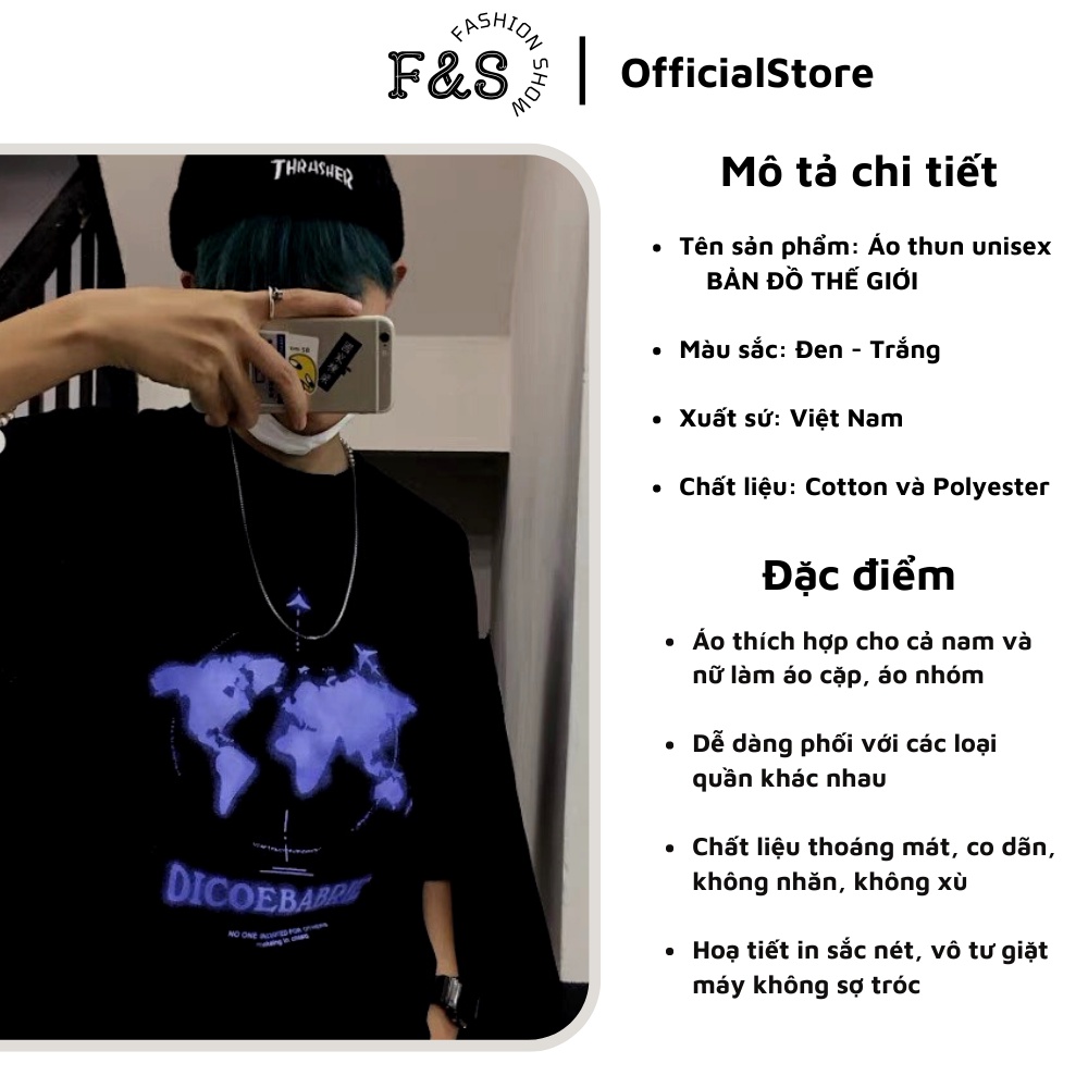 Áo thun tay lỡ unisex form rộng BẢN ĐÔ' THẾ GIỚI - Áo phông F&S nam nữ, cặp đôi phong cách hàn quốc