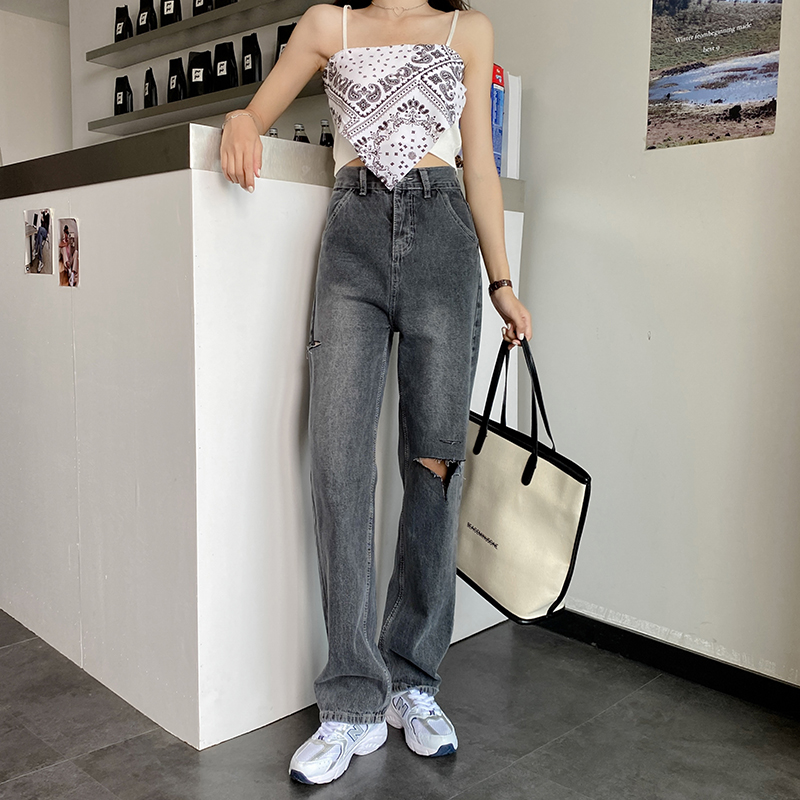Quần Jeans Nữ Lưng Cao Mài Rách Thời Trang