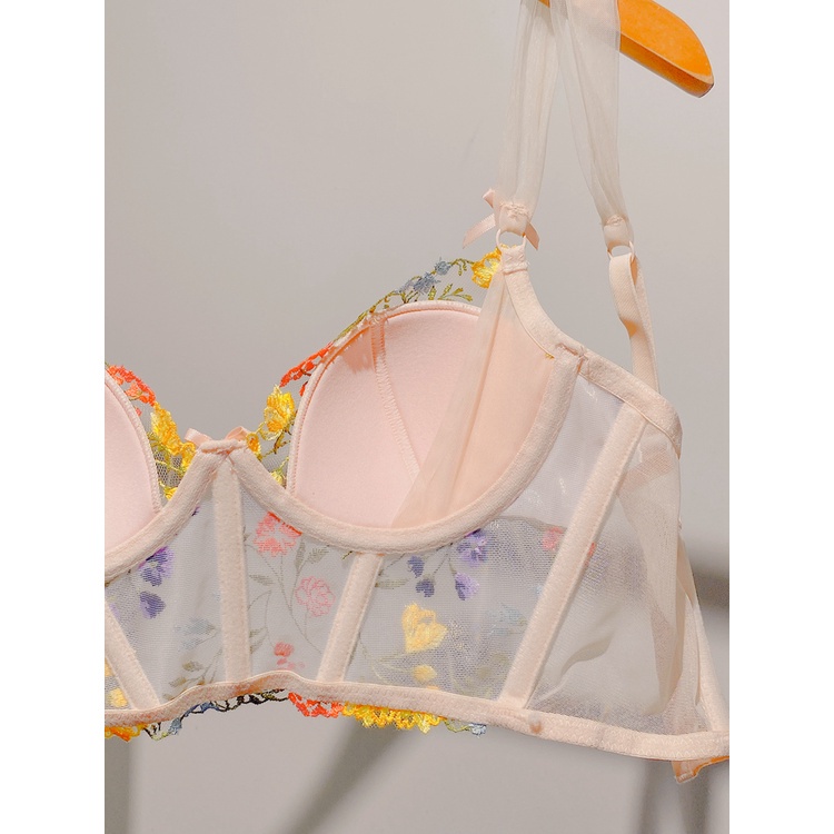 Áo Corset Nữ Vintage Cup Ngực Nâng Ngực Tạo Khe Thêu Hoa Kiểu Pháp -- 210321