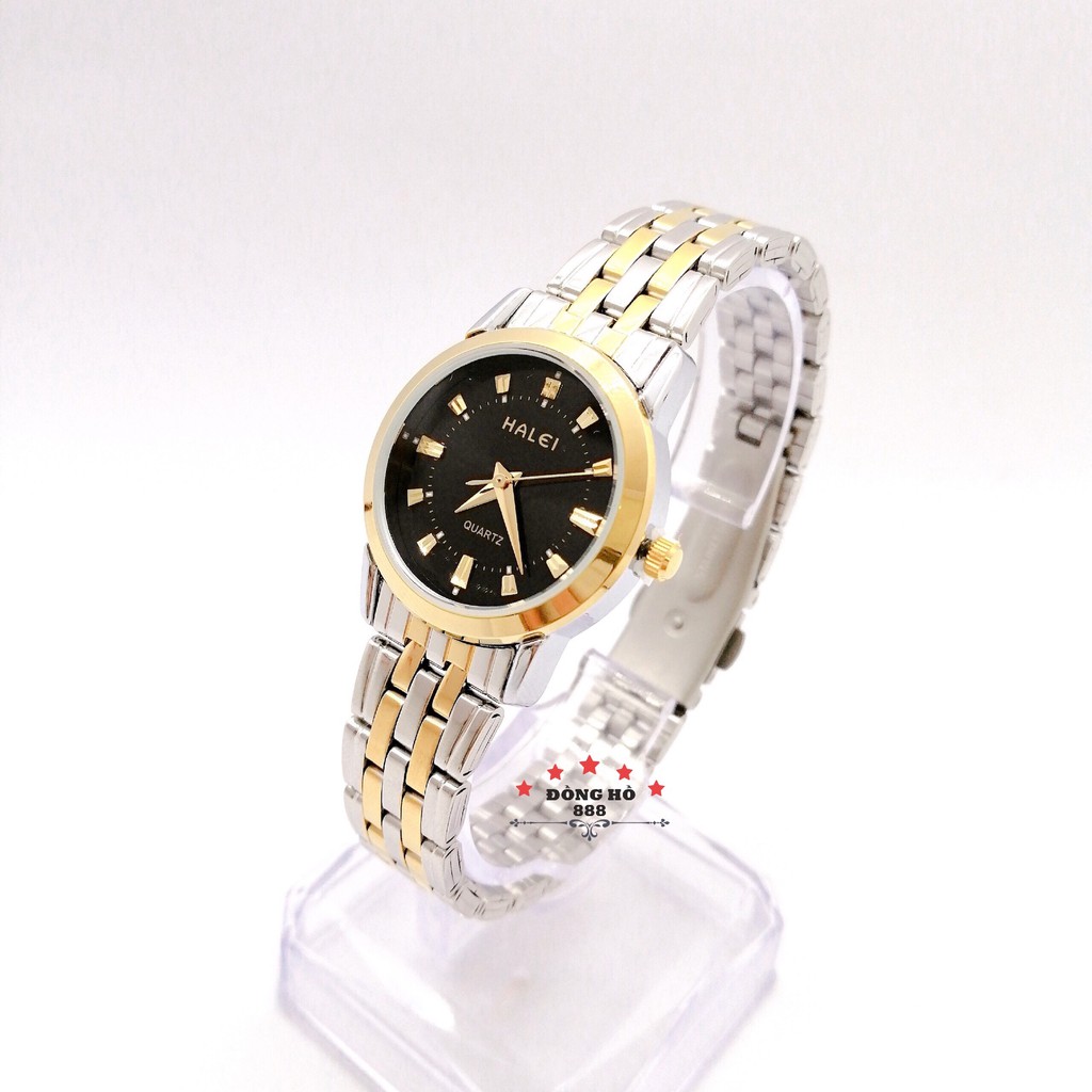 Đồng hồ Nữ Halei máy Nhật chính hãng mặt tròn 26mm dây kim loại mạ vàng không gỉ chống xước, chống nước tuyệt đối 502