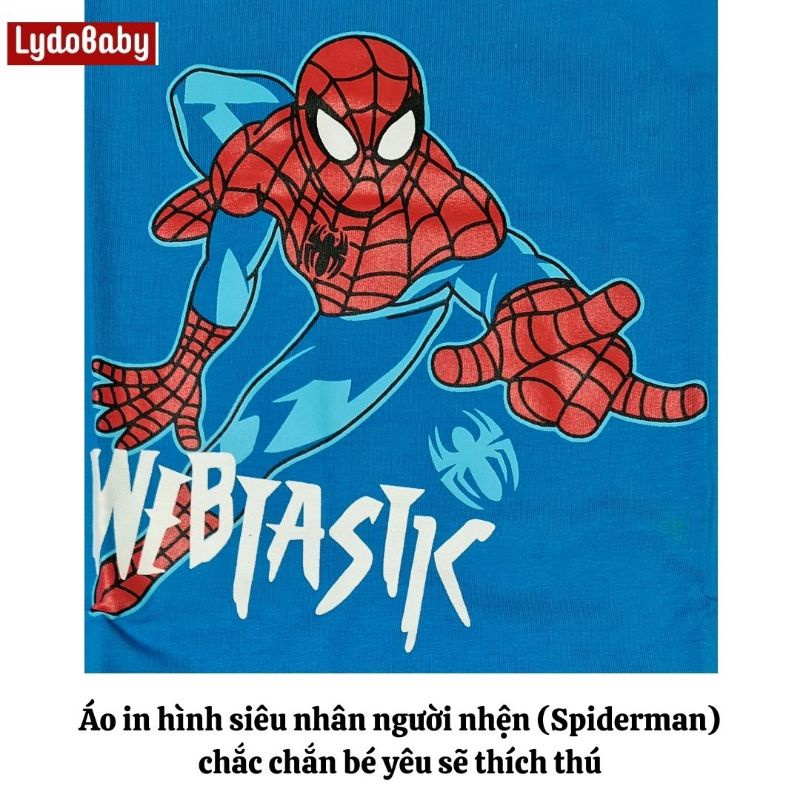 Quần áo cộc tay cho bé trai LYDOBB còn size 4, 13, 15 chất đẹp thun 100% cotton hình in siêu nhân người nhện Spiderman