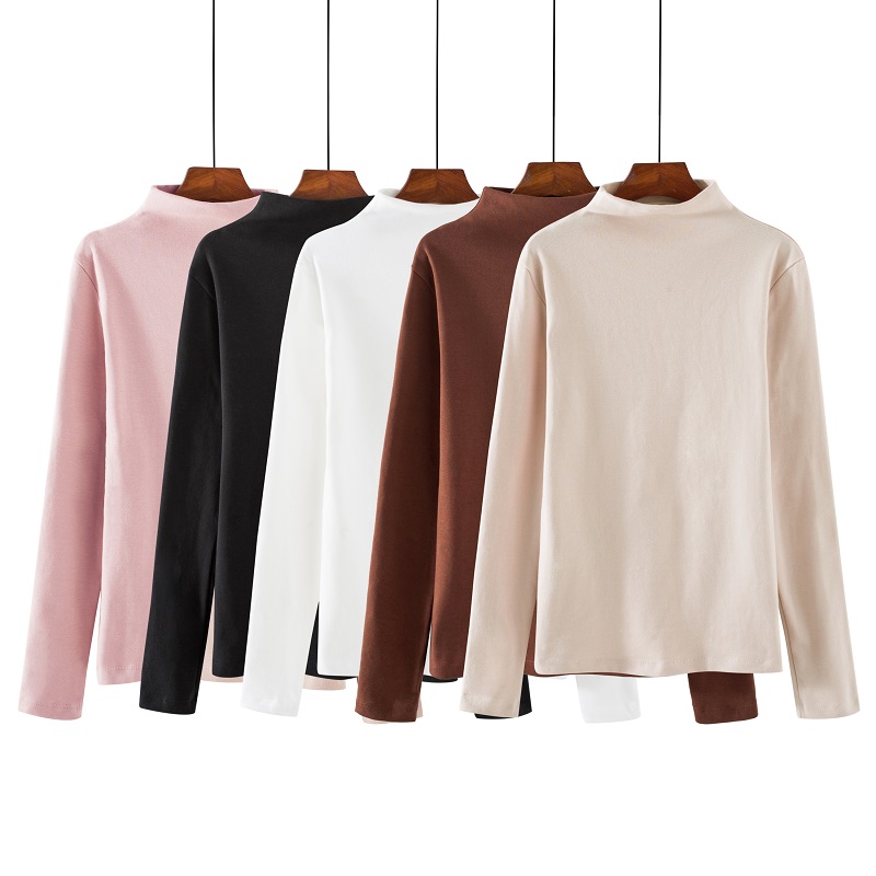 SUXI Áo tay dài cổ cao đơn giản trẻ trung cho nữ có nhiều màu tùy chọn
