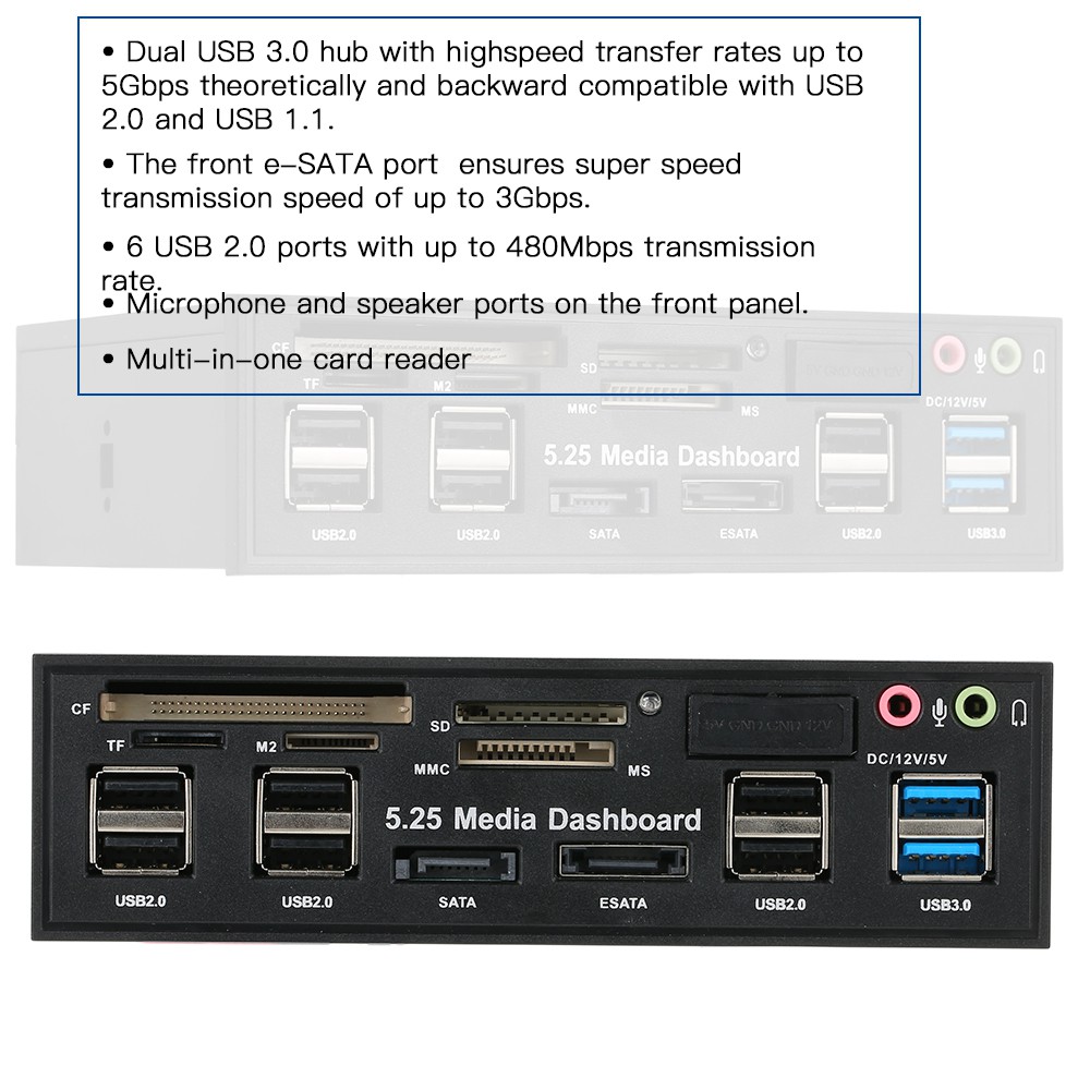 Ĩ Multi-Function USB 3.0 Hub eSATA SATA Port Internal Card Reader PC Dashboard Media Front Panel Audio for SD MS CF TF M