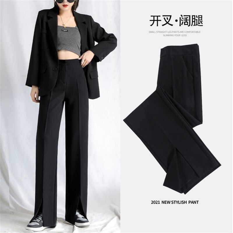 Quần Dài Lưng Cao Ống Rộng Xẻ Tà Thời Trang 2021 Cho Nữ