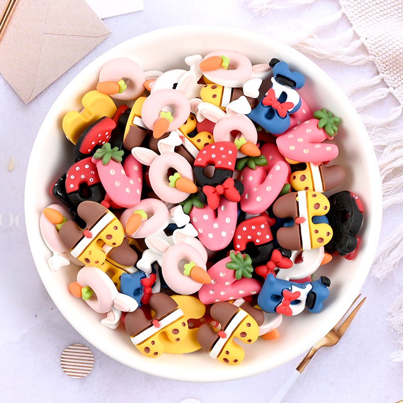 Charm (C318) slime/ Dụng Cụ Charm Trang Trí [Ko Keo &amp; Nút] Hình chữ dễ thương - 01 Cái