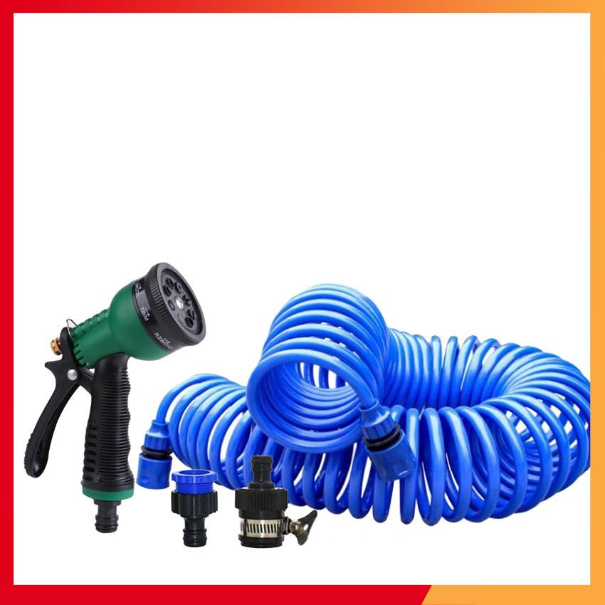Bộ vòi xịt nước tưới cây đa năng 8 chế độ kèm dây tưới dạng lò xo co dãn 815814 loại 10m