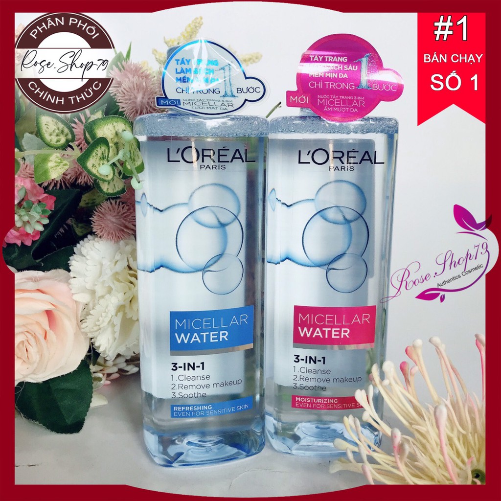 Nước Tẩy Trang Làm Sạch Sâu L'Oreal Micellar Water 3 In 1 Deep Cleansing⚜️FREESHIP⚜️ Cam Kết Chính Hãng