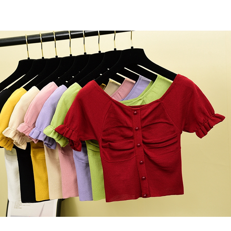 Áo Dệt Kim Tay Ngắn Màu Trơn Thời Trang Mùa Hè