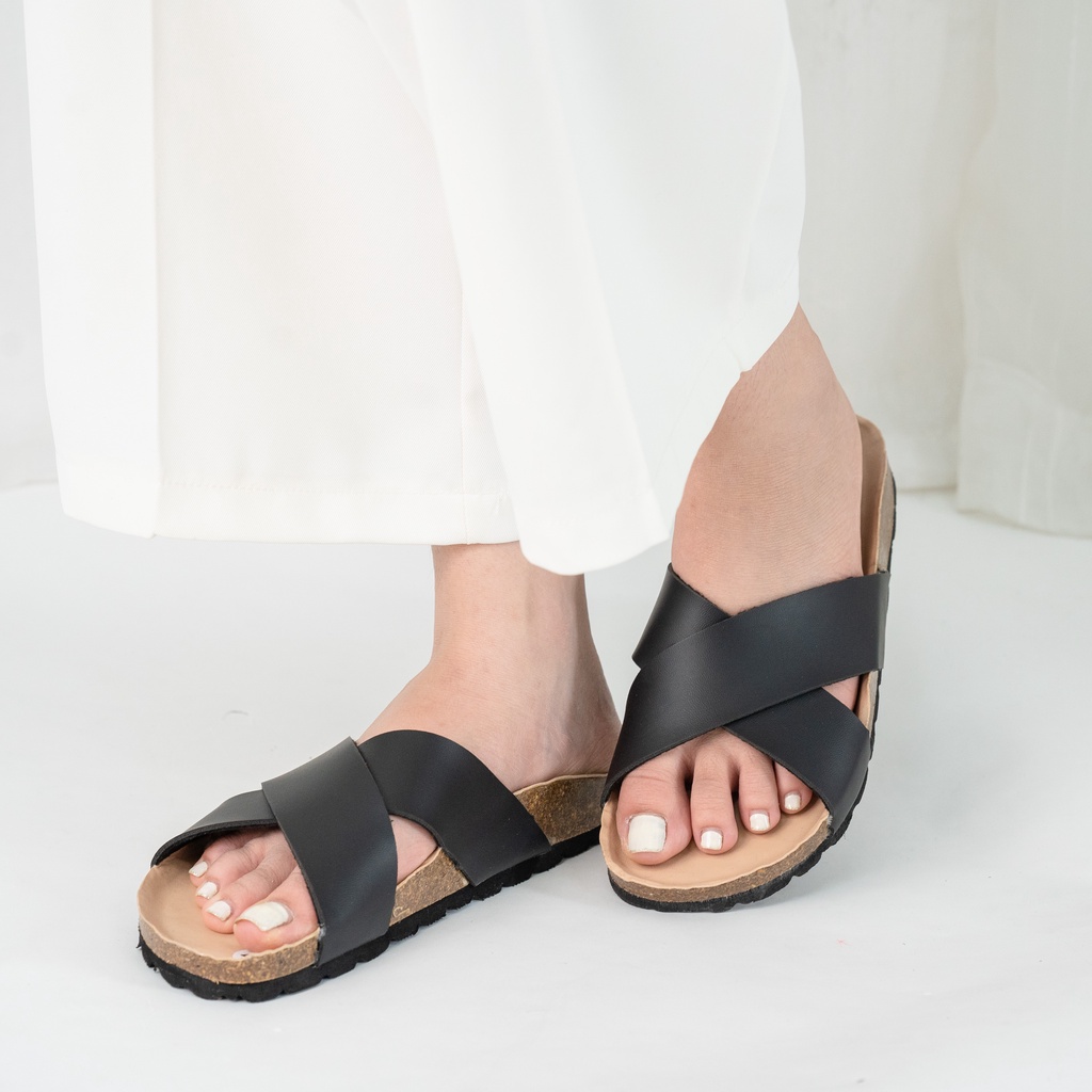 DK03 - Dép Đế Trấu BIOLINE Official Quai Da Bò Chữ X Lót Pu Kem Chống Nước