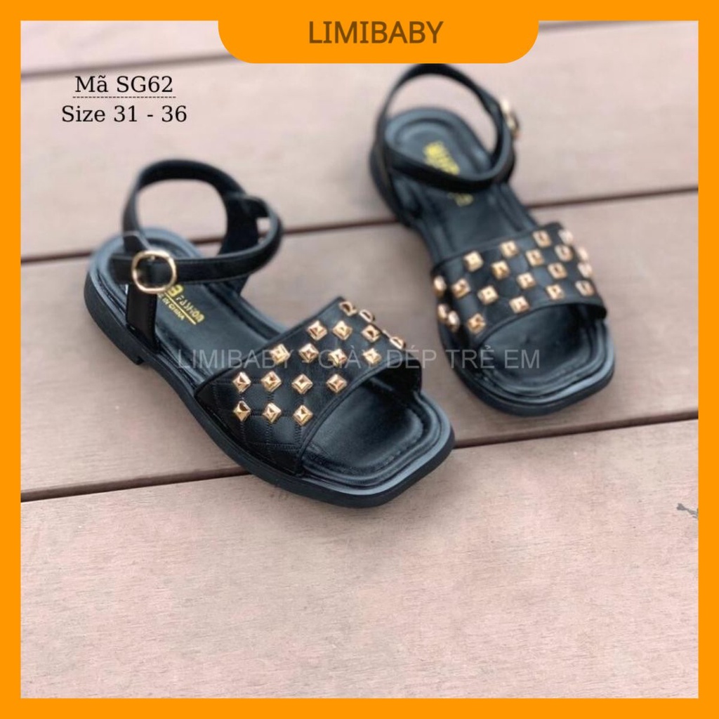 Dép quai hậu sandal bé gái da cao cấp màu đen nạm đinh cá tính và năng động cho trẻ em học sinh nữ 6 - 12 tuổi SG62