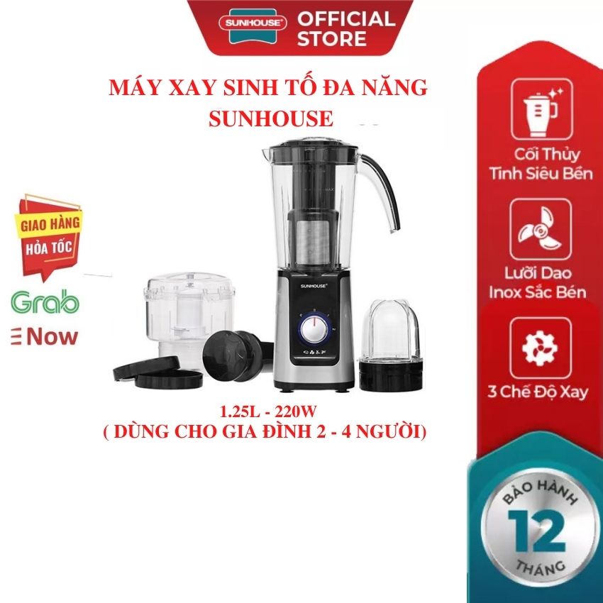 Máy xay sinh tố  SUNHOUSE 1.25 Lít  đa năng nhỏ gọn mini dùng xay hoa quả thực phẩm