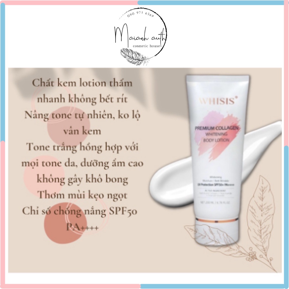 Whisis Kem dưỡng thể trắng da nâng tone chống nắng Whisis Premium Collagen Whitening Body Lotion Hàn Quốc 200ml