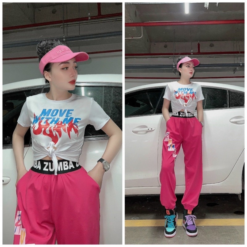 ÁO CROPTOP MOVE WITH ME BUỘC DÂY NƠ ĐỒNG PHỤC TẬP GYM EROBIC ZUMBA NỮ