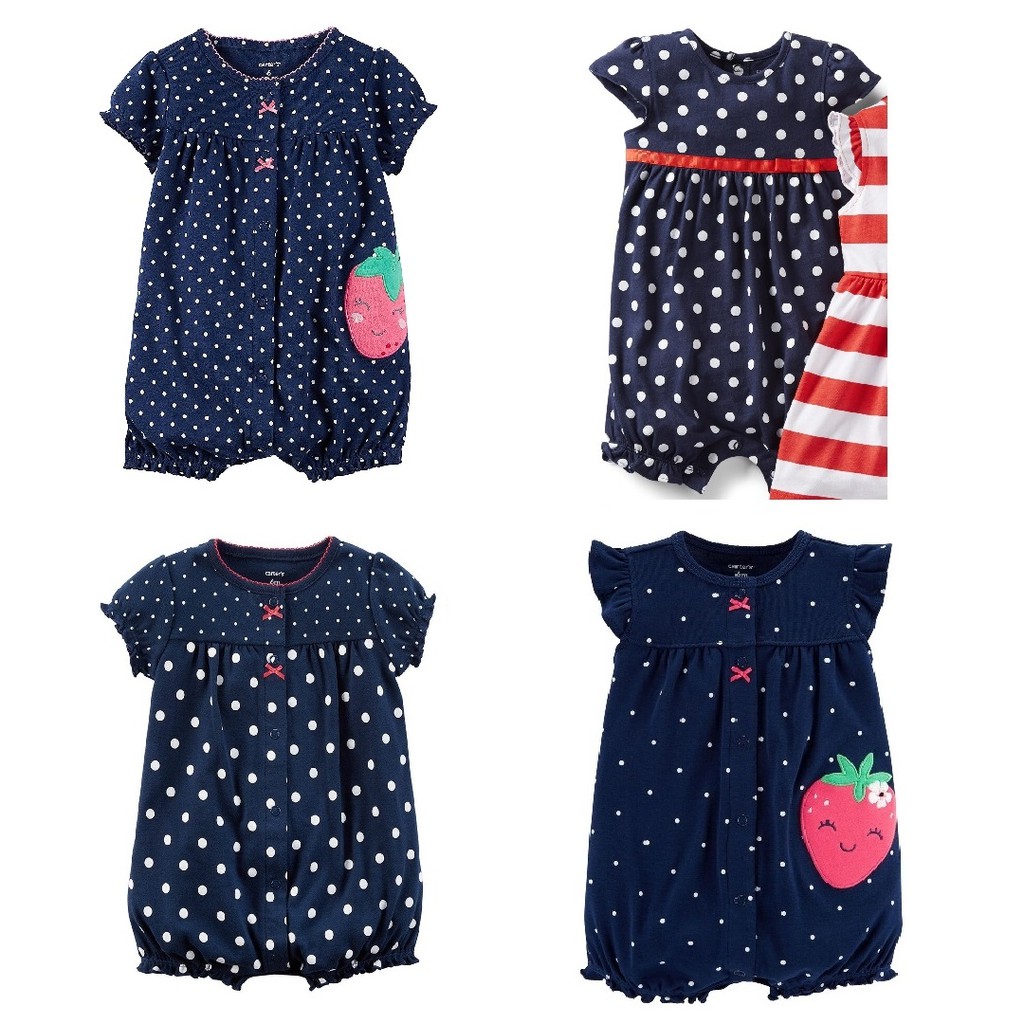 Body đùi bé gái Carter [XUẤT XỊN, 100% COTTON SIÊU MÁT] 3-24M (4-13kg) xanh navy chấm bi trái dâu Strawberry Romper