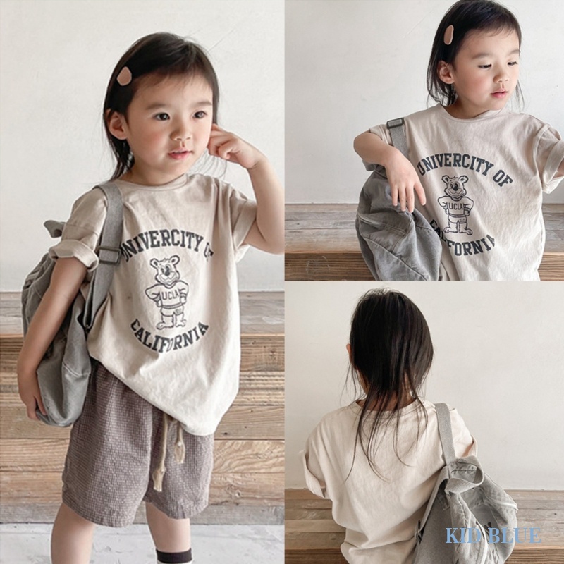 Áo Thun Ngắn Tay Dáng Rộng In Chữ Và Họa Tiết Hoạt Hình Dễ Thương Cho Bé