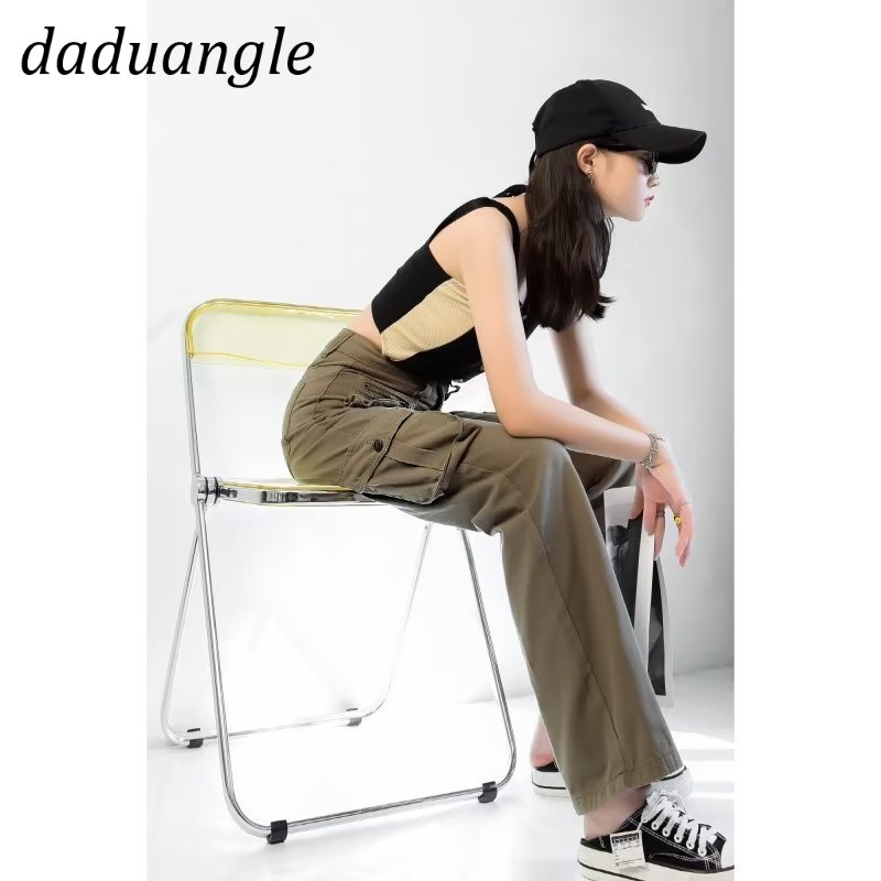 Quần dài Daduhey dáng rộng lưng cao có túi phong cách retro thời trang Mỹ cho nữ
