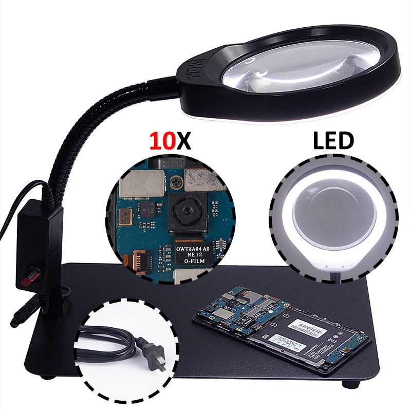 Kính Lúp Có Đèn LED Để Bàn Dùng Sửa Chữa Điện Thoại/Phòng Thí Nghiệm Đa Năng
