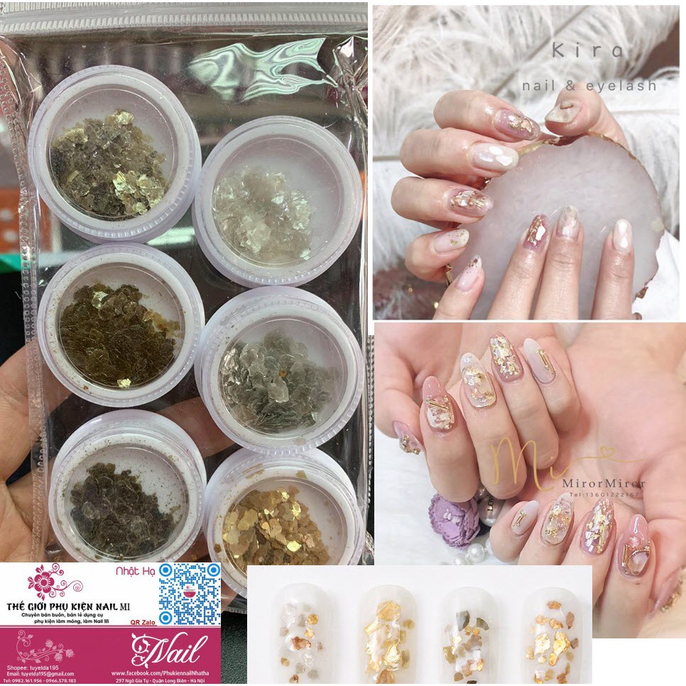 Sét Nhũ Vảy Cá - Nhũ Trang Trí Móng Nail Màu Vàng Óng Ánh - Sét 6 Hũ