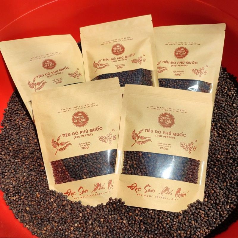 5 GÓI HẠT TIÊU CHÍN ĐỎ PHÚ QUỐC 200G (1KG) HƯƠNG QUÊ - QUÀ ĐẢO NGỌC