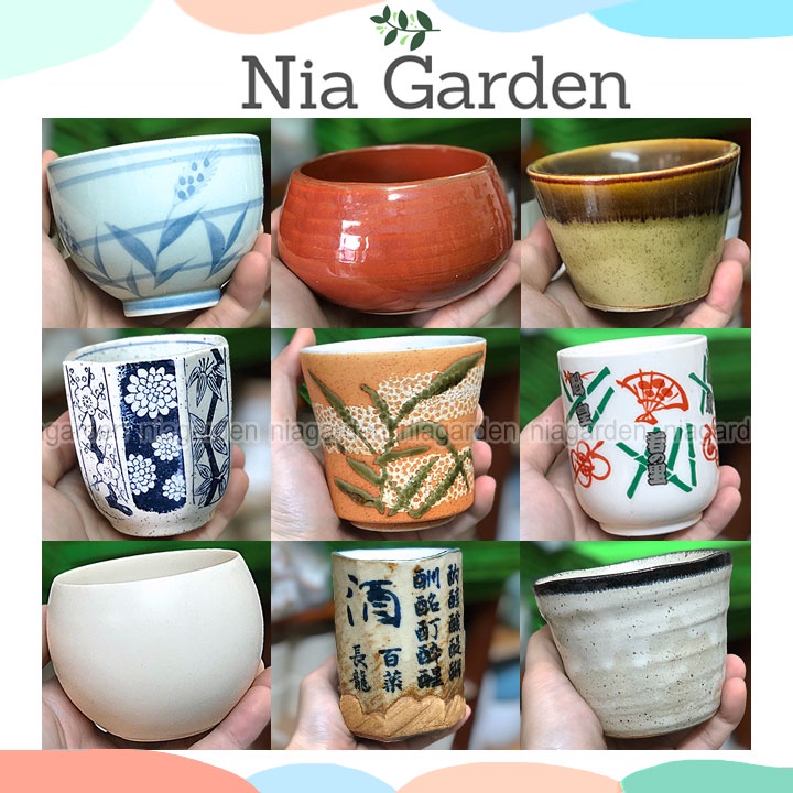 (G137) Chậu sứ trồng sen đá xương rồng gốm sứ Nhật Bản mini (đã khoan lỗ) Nia Garden GSN