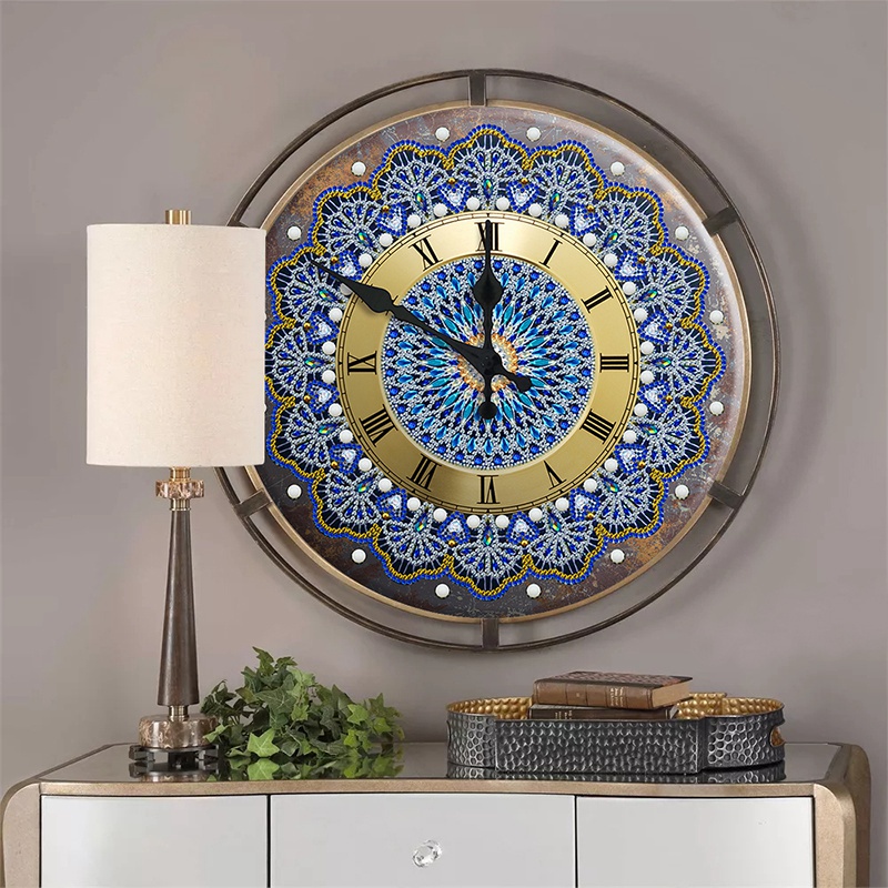 Mandala Diamond Painting Clock Metal Tin Signs DIY Pub Signboard C