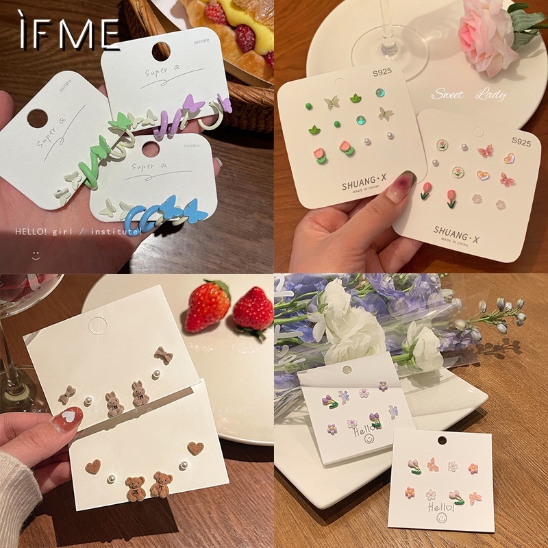 IF ME Bộ khuyên tai   kiểu hoa anh đào/ bướm/ trái tim dễ thương phong cách Hàn Quốc cho nữ