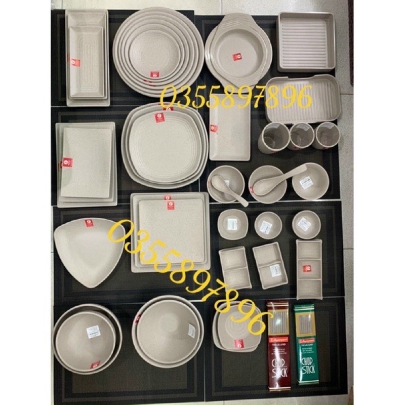 Bát đĩa phíp Thái Lan Không Vỡ 100% MELAMINE màu đất sáng