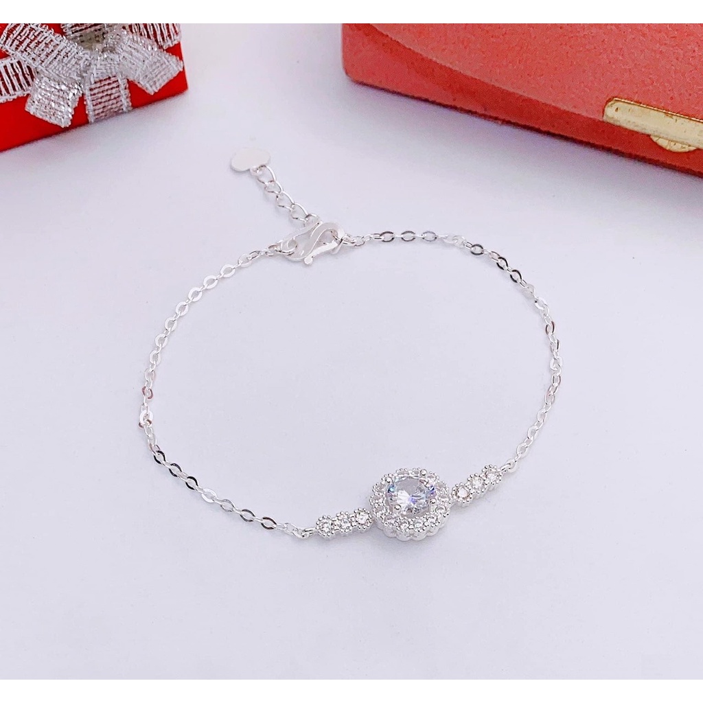 Lắc tay bạc nữ cao cấp hình tròn ôm đá, chuẩn lắc tay bạc S925 sang trọng nữ tính