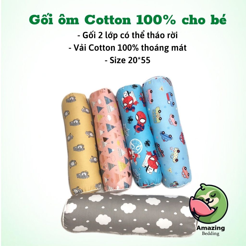 Gối ôm trẻ em vải cotton 100%, bông trắng micro kích thước 20-55cm( được chọn mẫu)