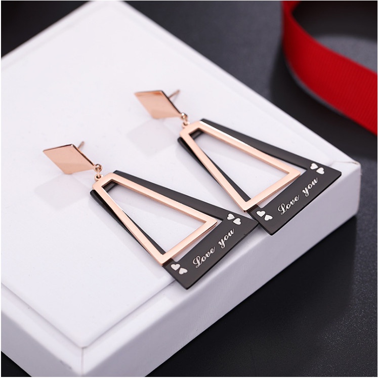 Bông Tai Dự Tiệc 2 Màu Hình Thang Titan Ko Han Rỉ TT 4348