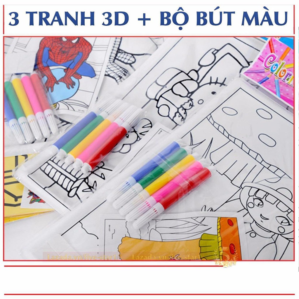 Set 5 tranh tô màu 3D tặng kèm bút vẽ