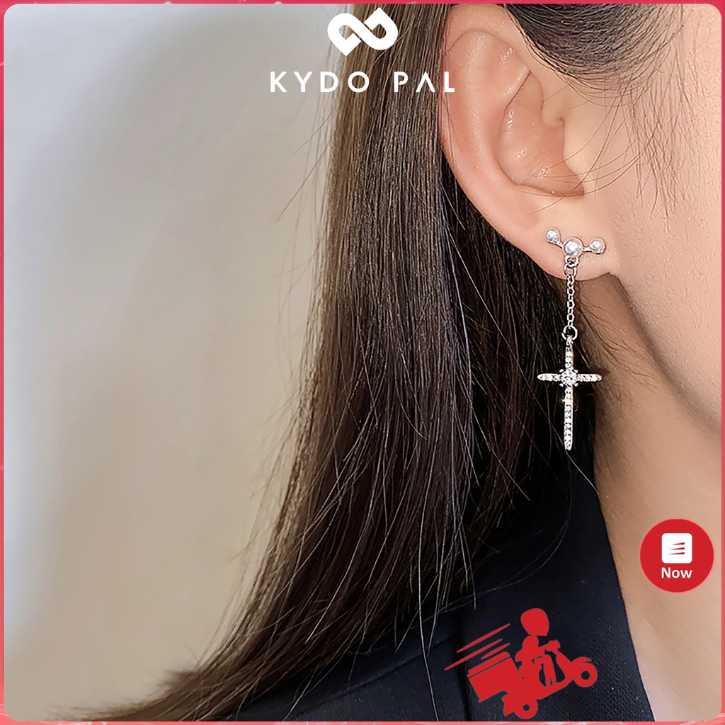 Khuyên tai nữ đính đá chữ thập bông tai cá tính hàn quốc MK9 - KYDO Phụ kiện thời trang nữ