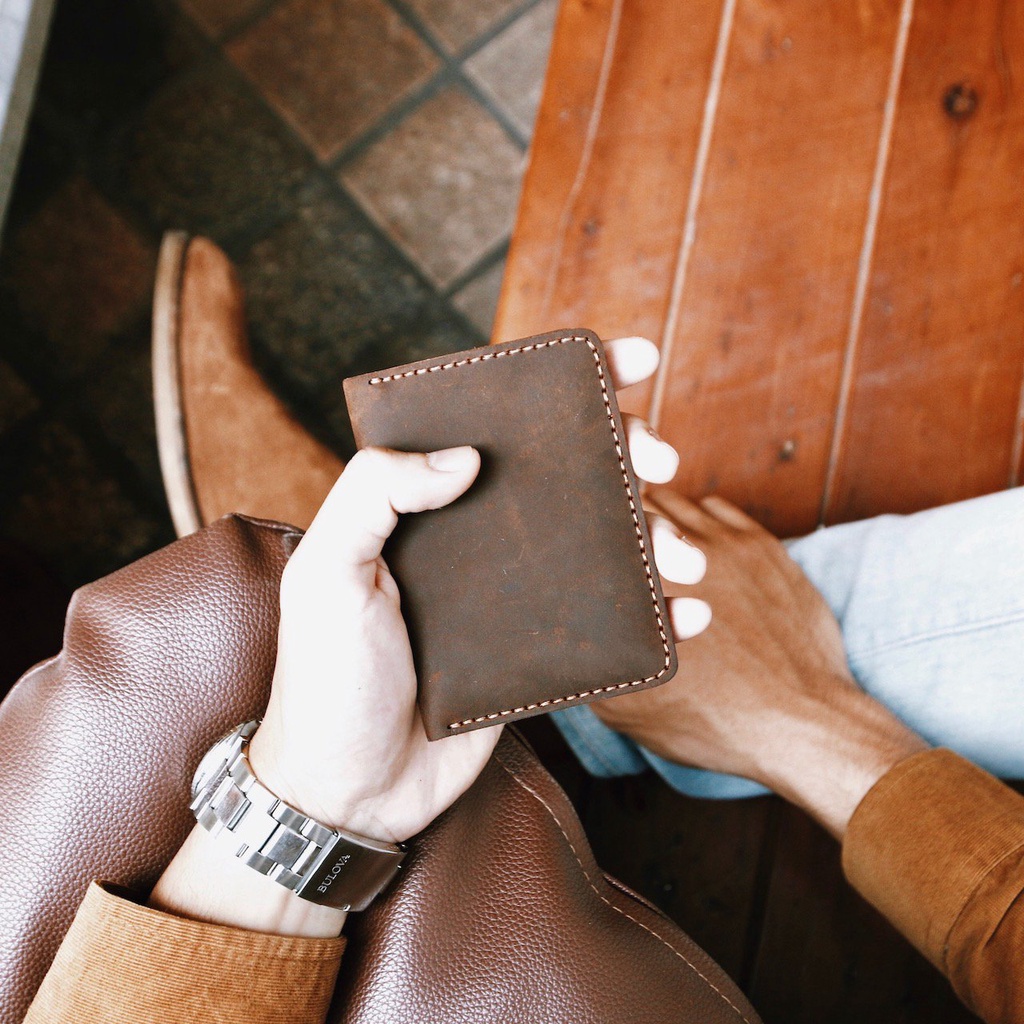 Ví mini da bò thật nguyên tấm Bóp Da Nam Đẹp Handmade May Thủ Công SVN9901