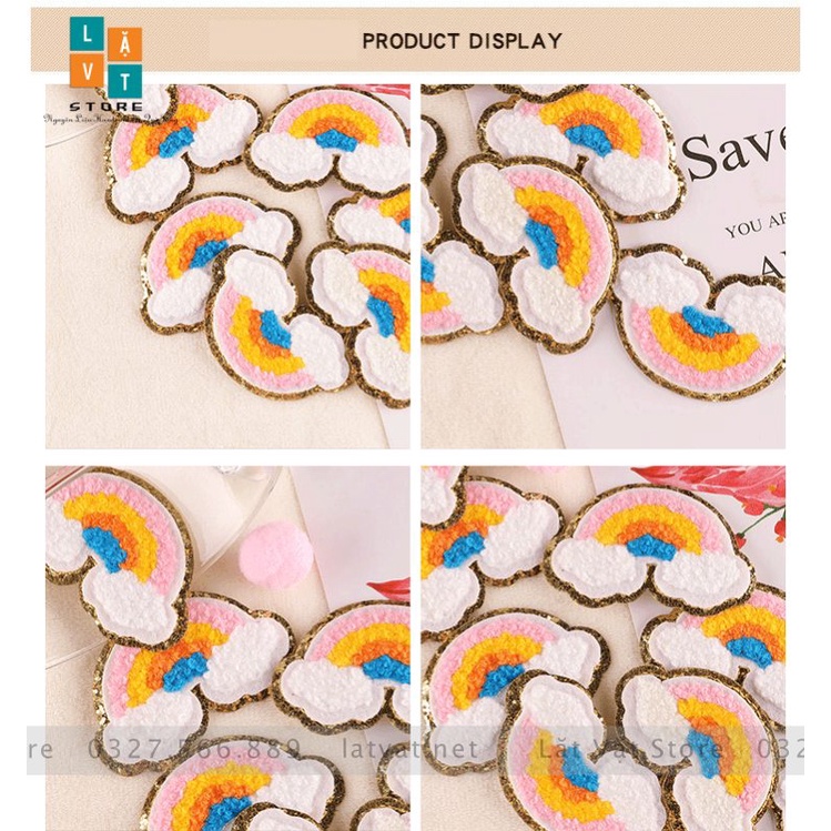 Patch ủi quần áo thêu nổi cầu vồng, sticker che khuyết điểm, trang trí phụ kiện