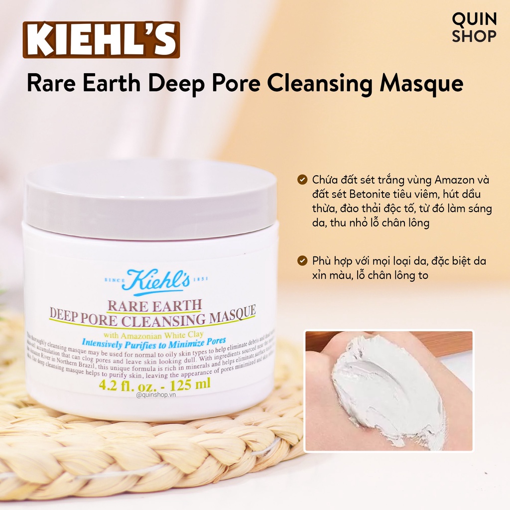 Mặt Nạ Đất Sét Giảm Mụn Đầu Đen, Mụn Ẩn, Mụn Cám, Se Khít Lỗ Chân Lông Kiehl's Rare Earth Deep Pore Cleansing Masque