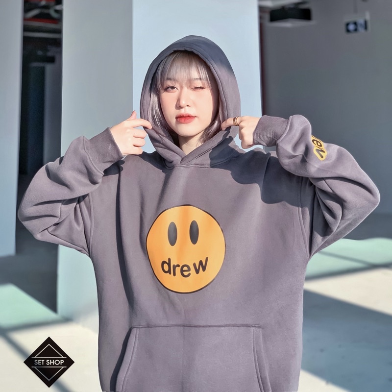 Áo hoodie DREW mặt cười nỉ bông dày ấm áp