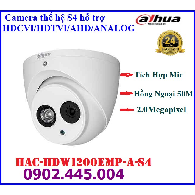 Camera Quan Sát 2.0MP Dahua HAC-HDW1200EMP-A-S4, tích hợp míc