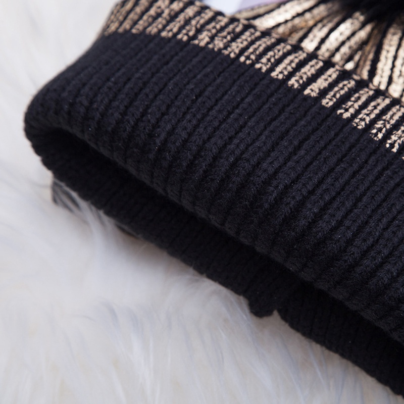 Mũ Beanie Dệt Kim Đính Bóng Lông Cho Nữ