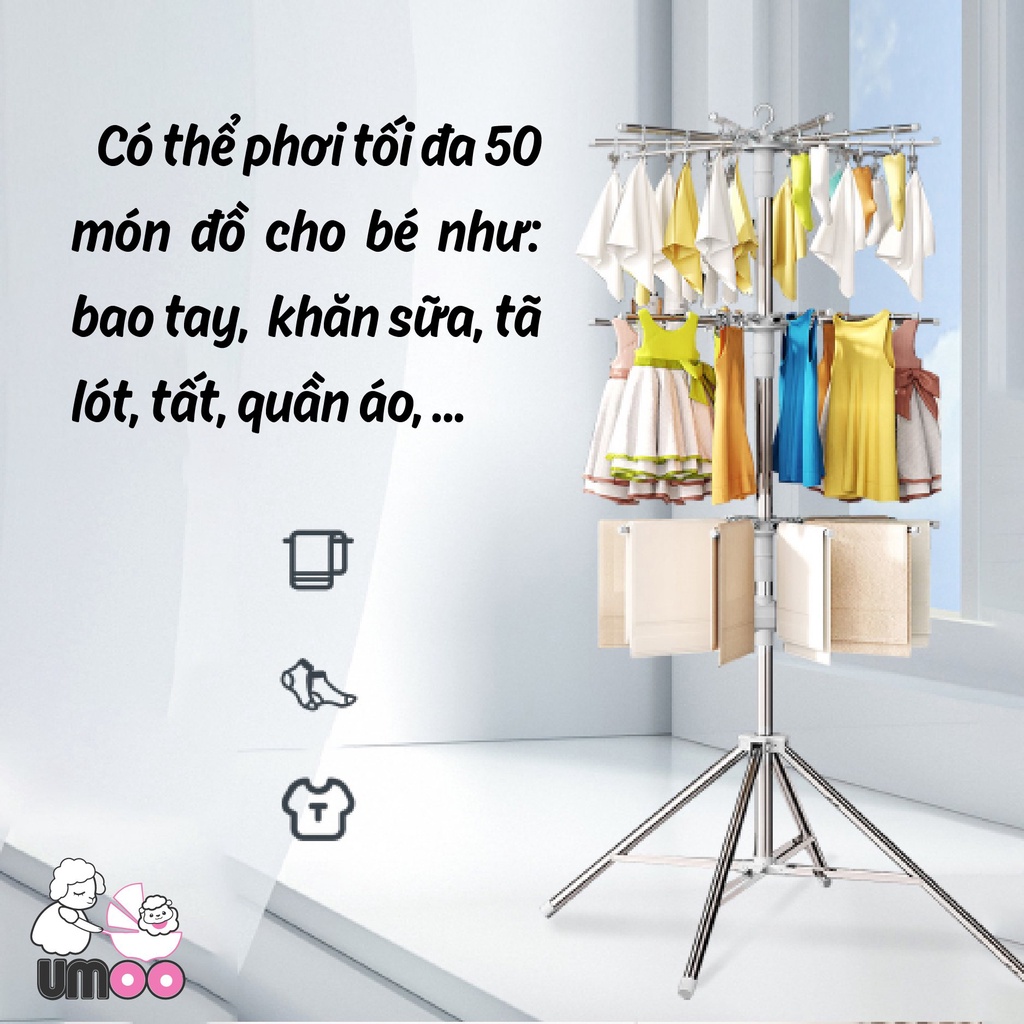 Cây Phơi Đồ Em Bé Chính Hãng Umoo Nhỏ Gọn Tiện Lợi Bằng Thép Cao Cấp Không Gỉ UM-09116
