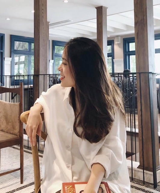 Áo sơ mi tay dài trơn đen trắng unisex vải lụa | BigBuy360 - bigbuy360.vn