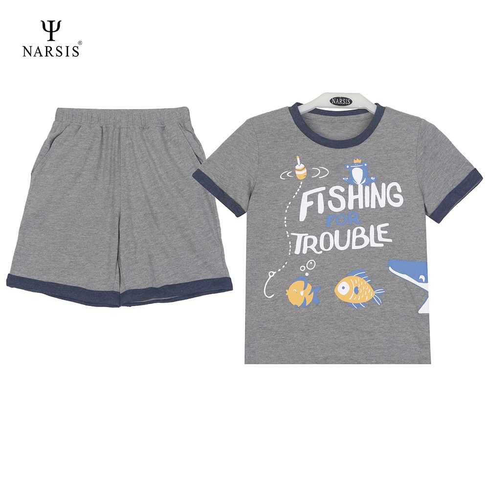 Bộ quần áo bé trai mùa hè Narsis KE1018 cổ tròn quần lửng chất liệu Cotton êm mềm thông thoáng