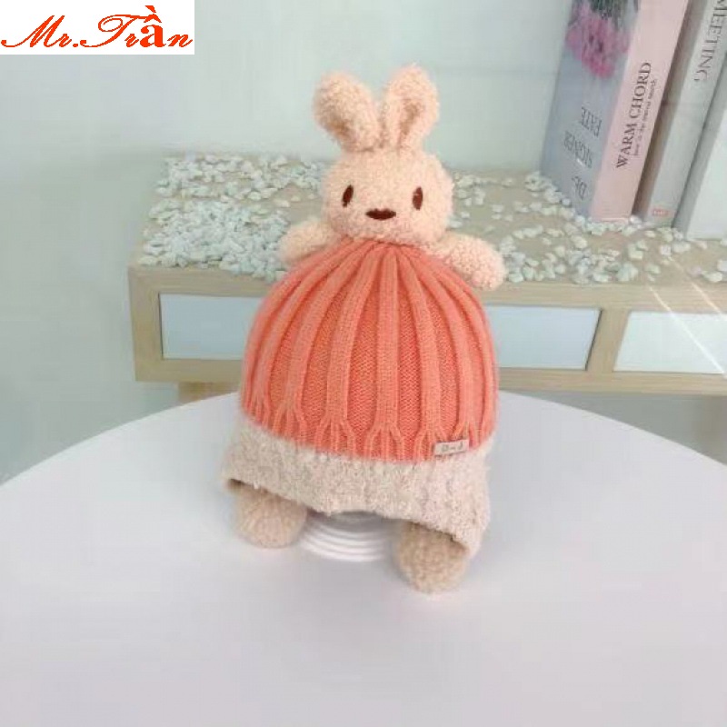 Mũ len có vành bịt tai cho bé trai bé gái mẫu THỎ, mũ len ấm áp mùa đông cho trẻ con