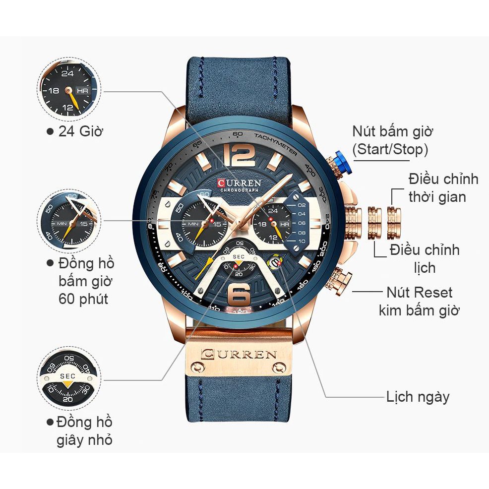 Đồng Hồ Nam Curren Chống Nước Dây Da Cao Cấp 8329 Full Box