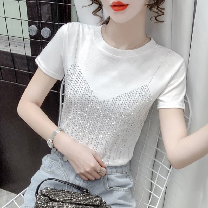 Áo thun tay ngắn cổ tròn màu trơn chất liệu cotton thời trang mùa hè cho nữ